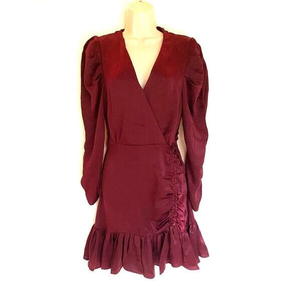 Steve Madden Nyla Long Sleeve V Neck Faux-Wrap Ruched Dress L NWT - Picture 3 of 7